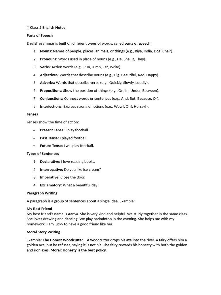 Class 5 English Grammar Guide | PDF