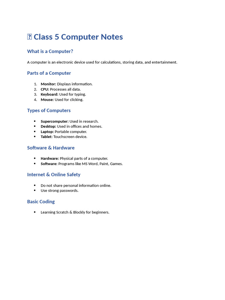 Class 5 Computer Basics Guide | PDF