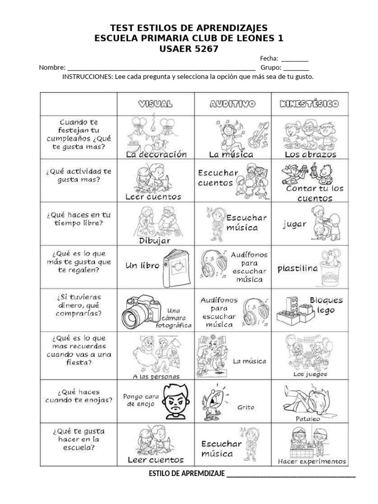 Test Estilos de Aprendizaje 1, 2 y 3 | PDF