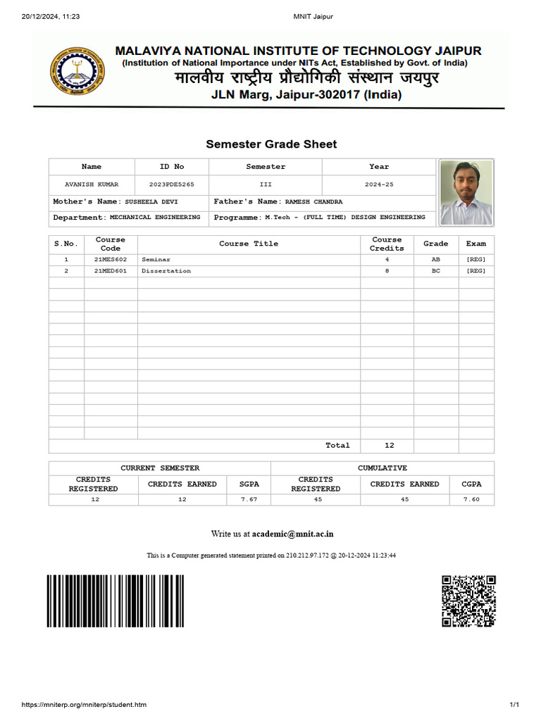 MNIT Jaipur 3RD SEMESTER | PDF | Educational Stages | Higher Education