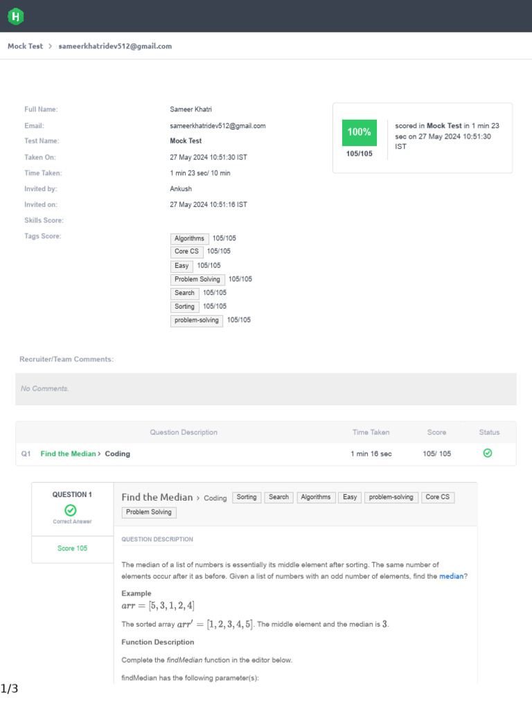 Sameer Khatri's Mock Test Results | PDF | Median | Parameter (Computer ...