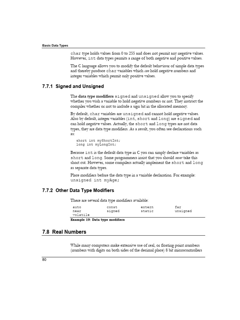 Understanding C Data Types and Modifiers | PDF