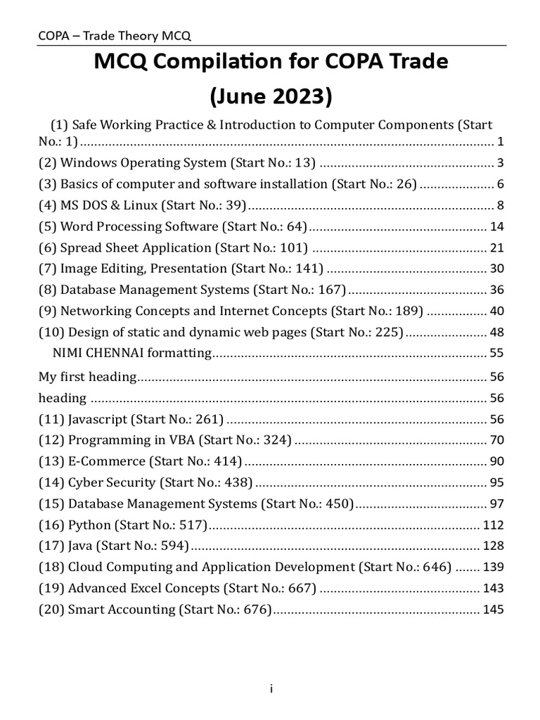 COPA Trade Theory MCQ Compilation | PDF | Microsoft Excel | Microsoft Word