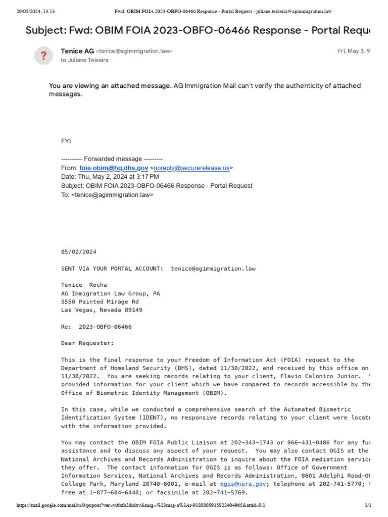 OBIM FOIA Response for Flavio Calonico | PDF | Security Technology ...
