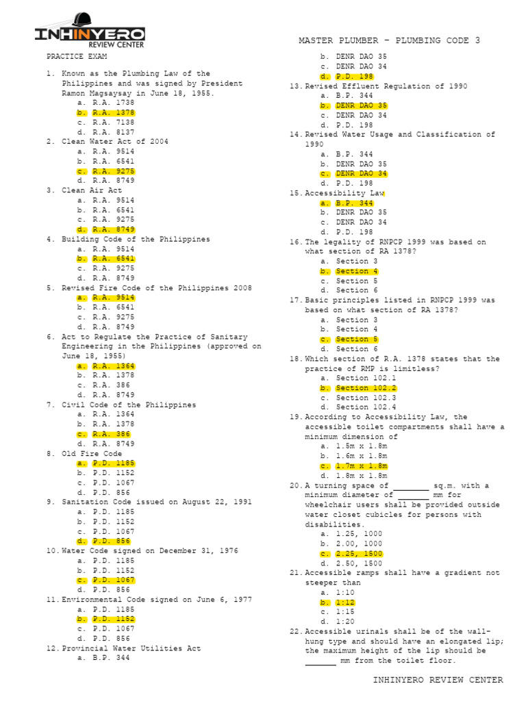 Master Plumber Practice Exam Guide | PDF | Plumbing | Sanitary Sewer