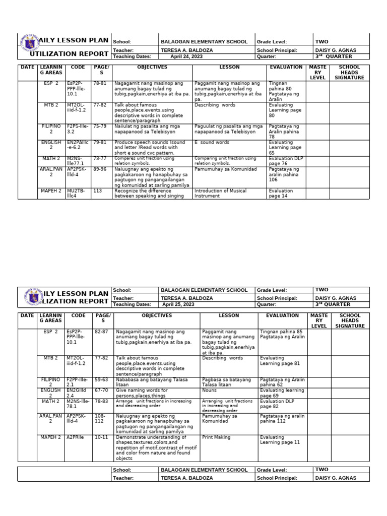 Daily Lesson Plan for Grade 2 | PDF | Lesson Plan | Linguistics
