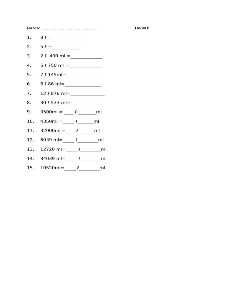 Volume Conversion Practice Worksheet | PDF
