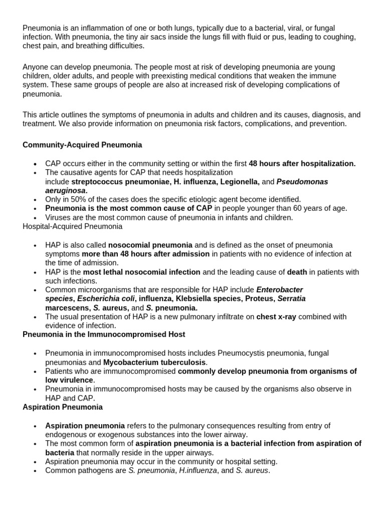 Pneumonia Is An Inflammation of One or Both Lungs | PDF | Pneumonia ...