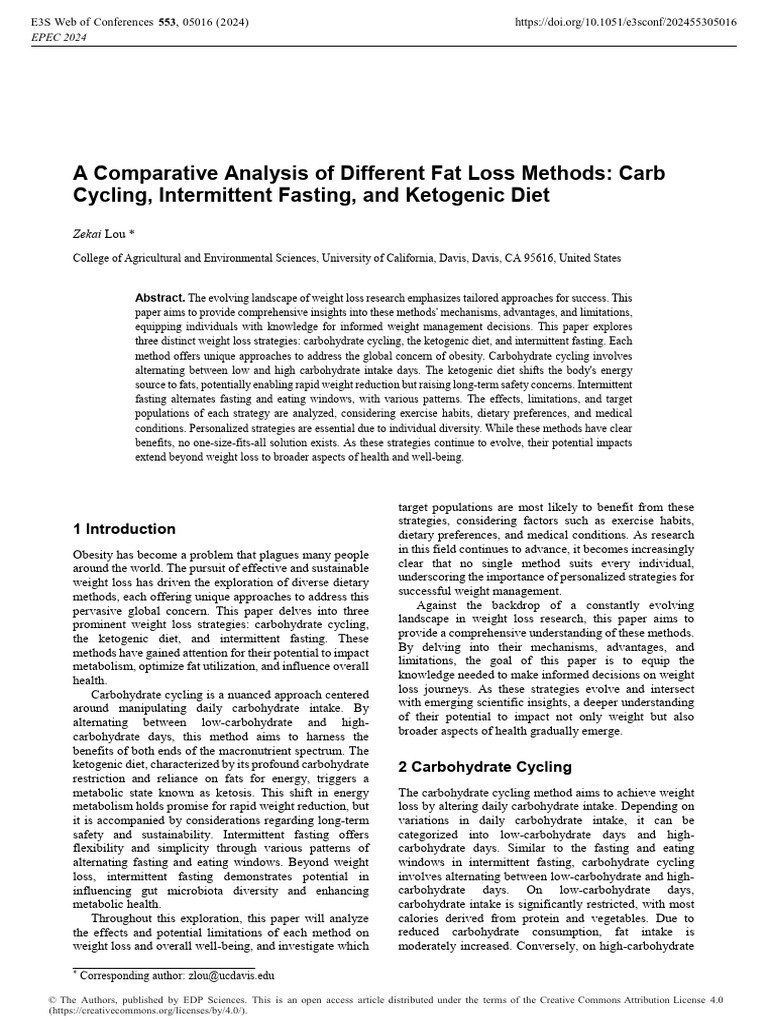 A Comparative Analysis of Different Fat Loss Methodes | PDF | Dieting ...