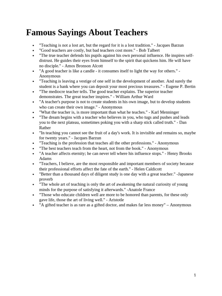 Inspiring Quotes and Types of Teachers | PDF | Teachers | Mind