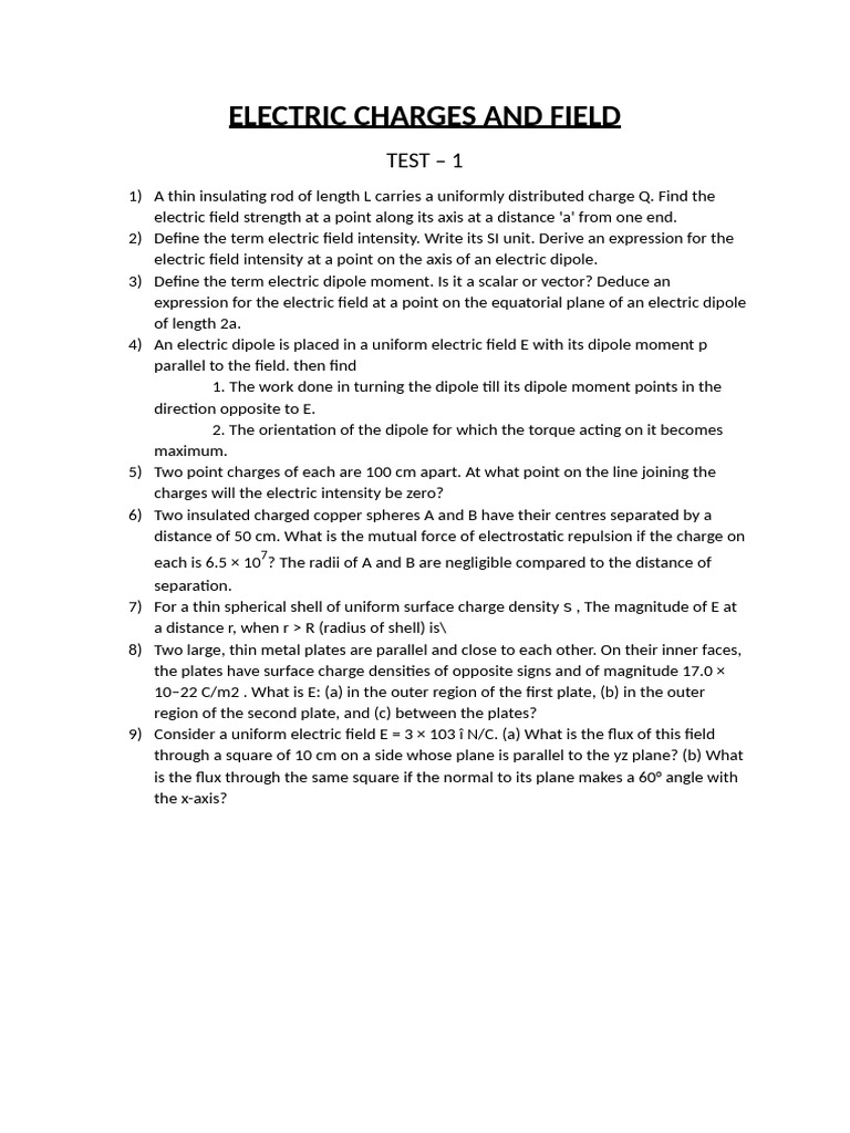 Electric Charges and Fields: Key Concepts | PDF