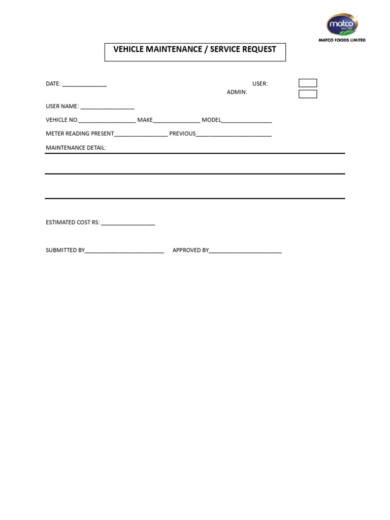 Vehicle Maintenance / Service Request | PDF