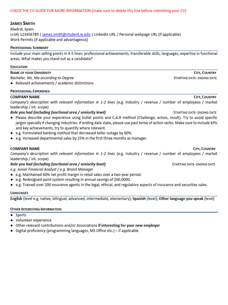 IE CV Template for Job Applicants | PDF | Linguistics