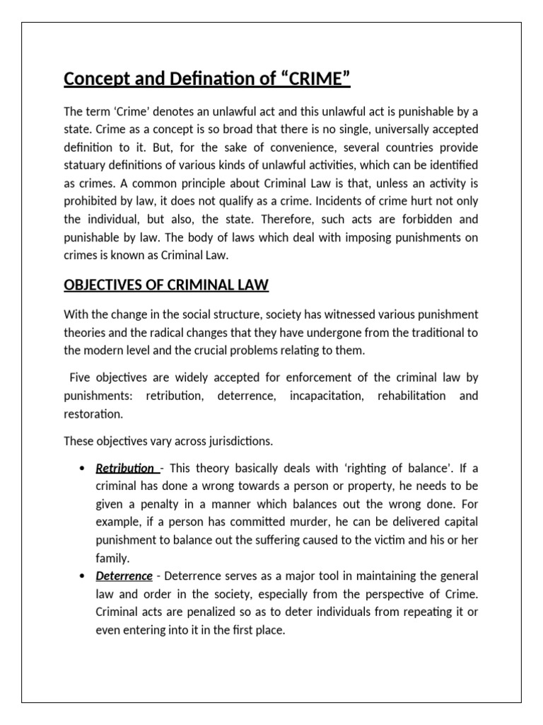 Criminal Law - Intri - Crime Defination and Objectives | PDF | Crime ...