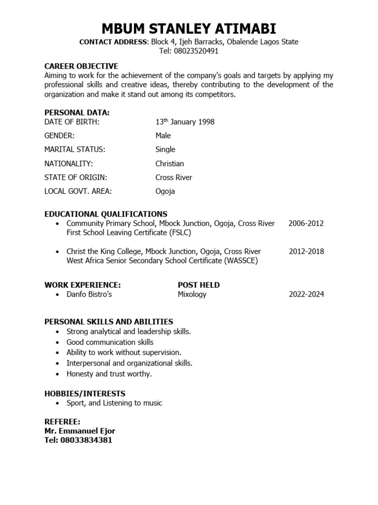 Mbum Stanley Atimabi | PDF