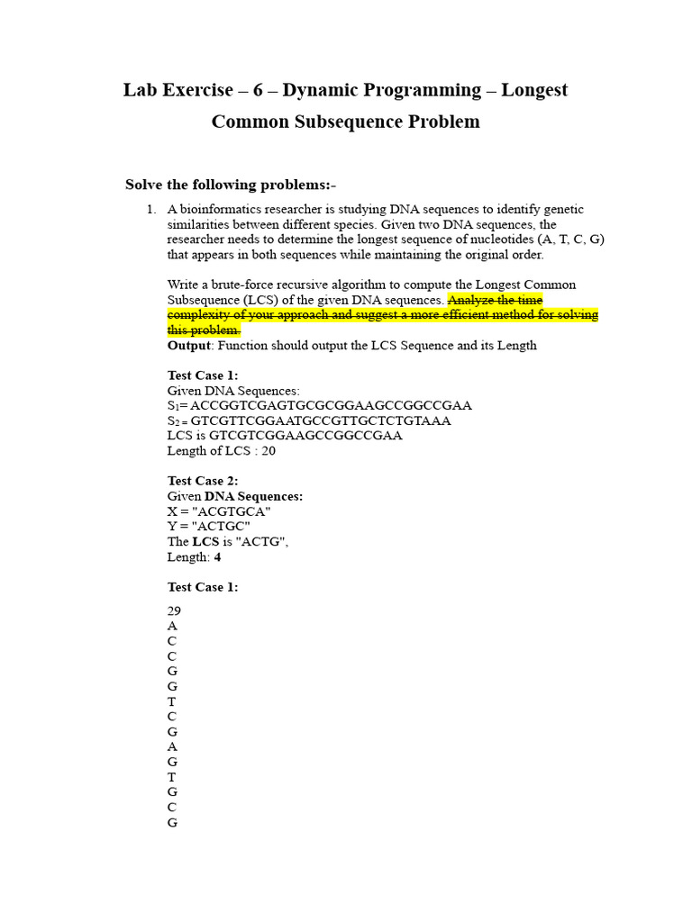 Lab Exercise 6 DP LCS | PDF | Dna Sequencing | Dna