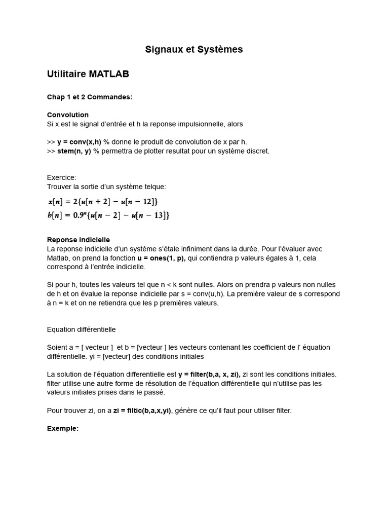 MATLAB : Signaux et Systèmes en Convolution | PDF | Traitement du ...