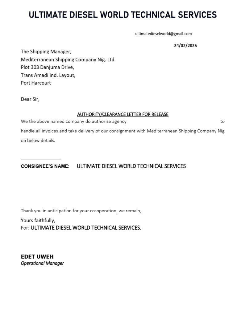Authority and Indemnity Letters for Shipping | PDF | Indemnity | Consignee