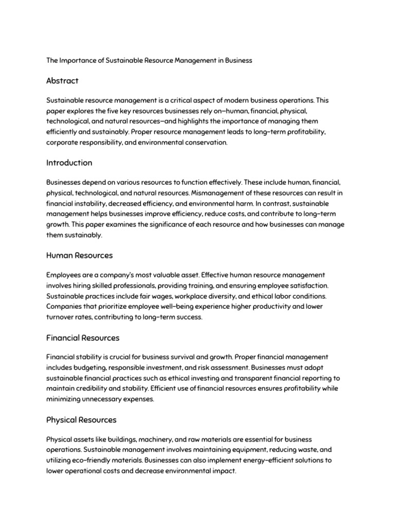 Sustainable Resource Management in Business | PDF | Sustainability ...