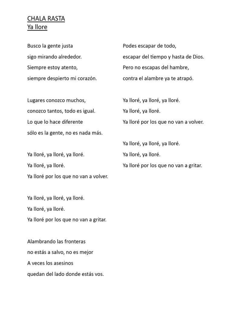 Chala Rasta - Ya Llore | PDF