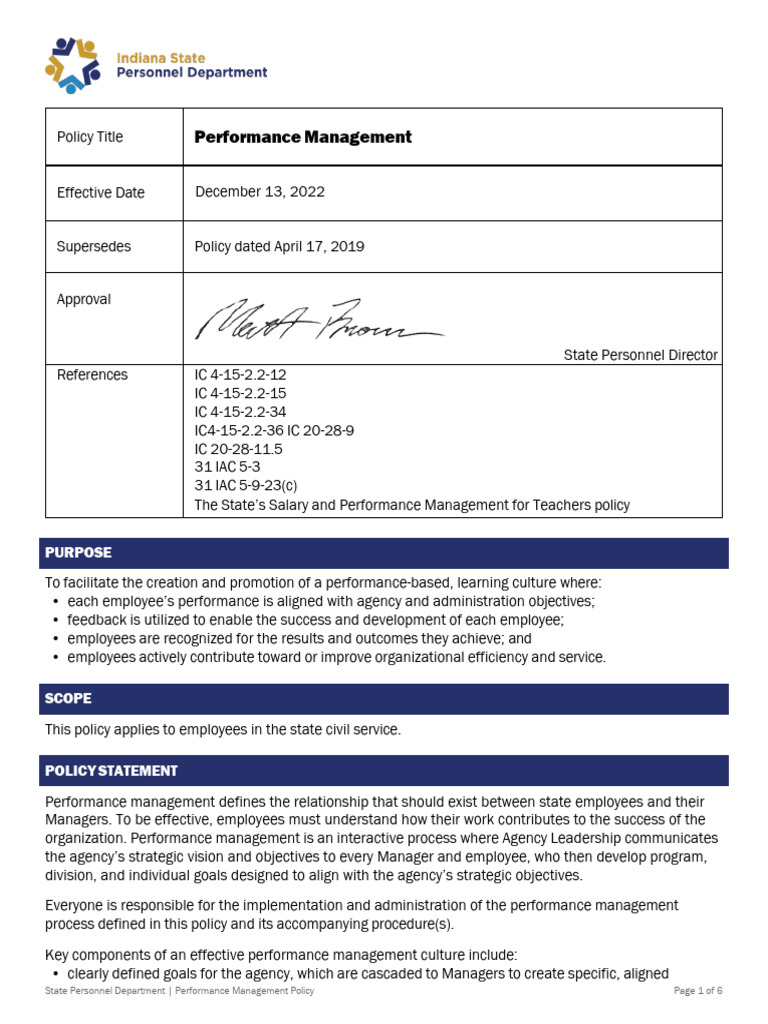 Performance Management Policy Overview | PDF | Performance Appraisal | Goal