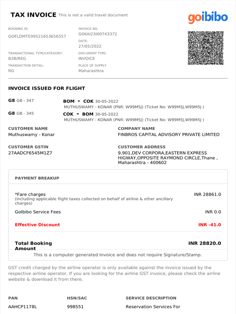 B2B Flight Invoice for Muthuswamy-Konar | PDF | Invoice | Payments