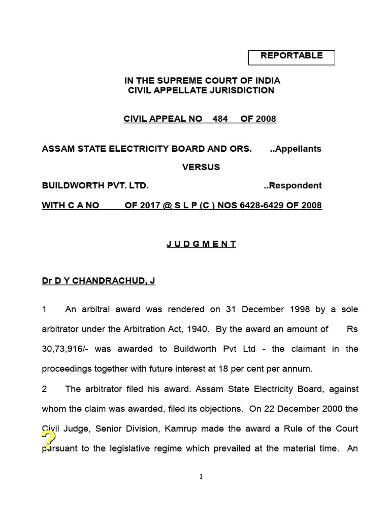 Assam State Electricity Board Vs Buildworth | PDF | Arbitration | Legal ...
