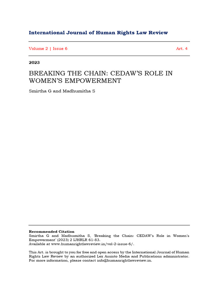 Breaking The Chain CEDAWs Role in Womens Empowerment | PDF | Convention ...