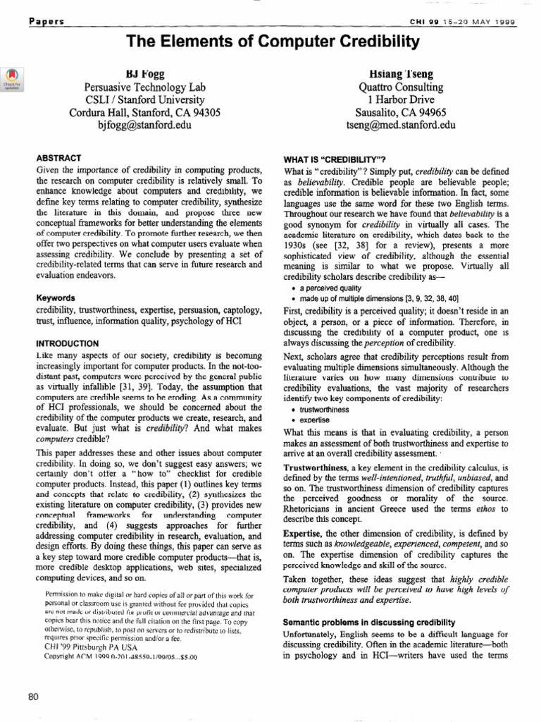The Elements of Computer Credibility | PDF | Credibility | Human ...