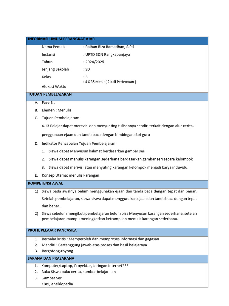 Modul Ajar Bahasa Indonesia Kelas 3 | PDF