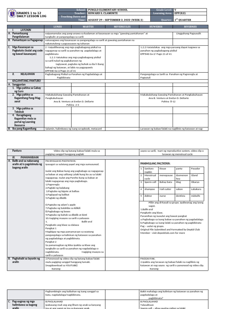 DLL - Epp 5 - Q1 - W2 | PDF