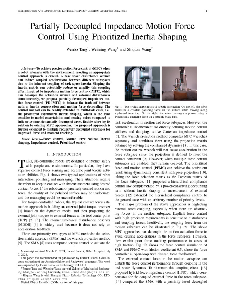 PD-IMFC for Enhanced Robot Force Control | PDF | Force | Matrix ...
