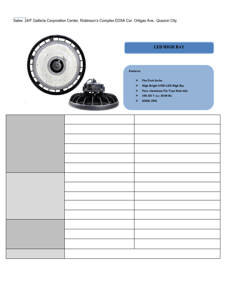 Brochure LED High Bay MBT 200W HB DL FT | PDF | Lighting | Manufactured ...