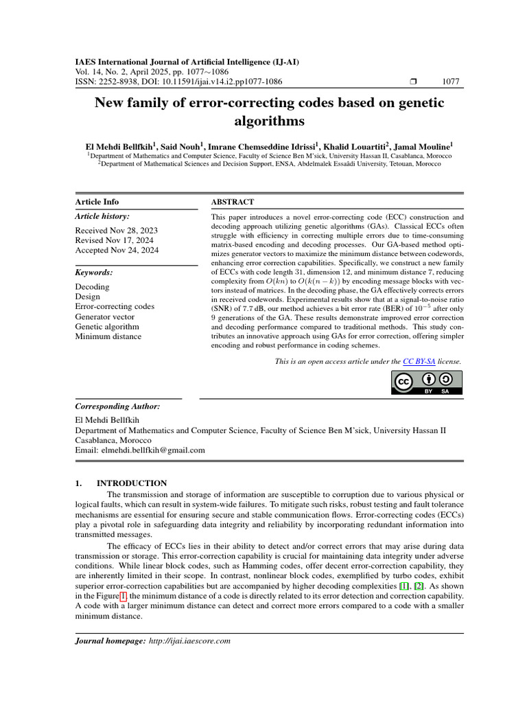 Newfamily of error-correcting codes based on genetic algorithms | PDF ...