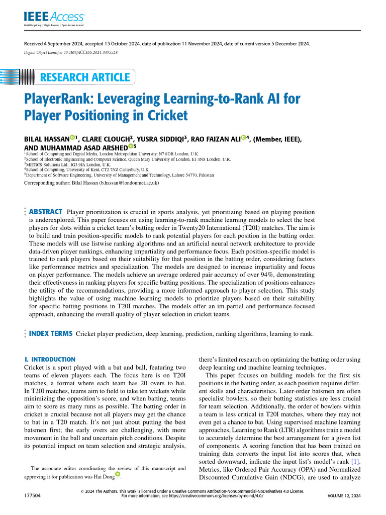 PlayerRank Leveraging Learning-To-Rank AI For Player Positioning in ...