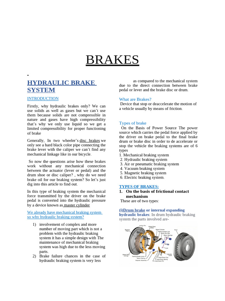Hydraulic Brake System Guide | PDF | Brake | Mechanical Engineering