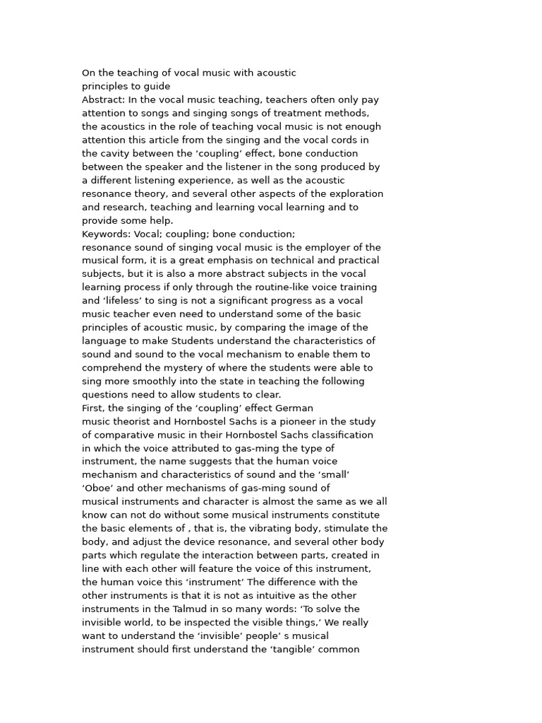 On The Teaching of Vocal Music With Acoustic | PDF | Singing | Human Voice