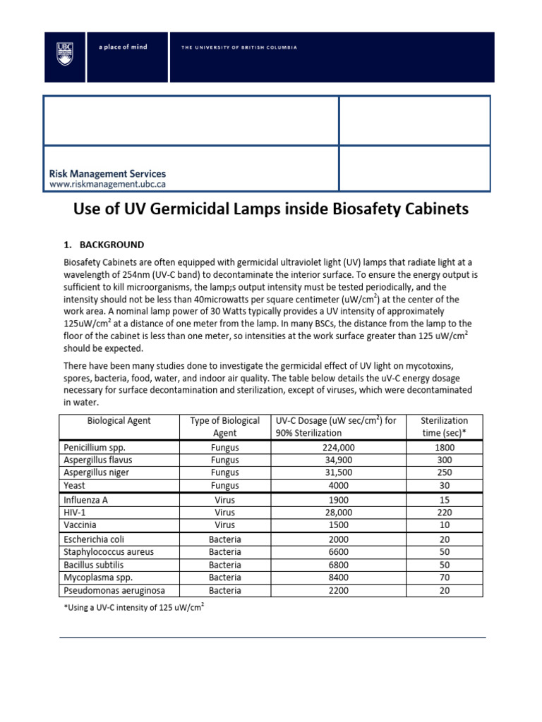 UV-C Lamp Guidelines for BSCs | PDF | Ultraviolet