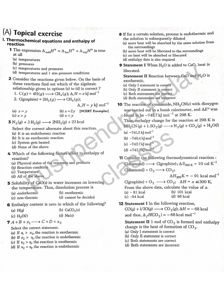 Thermochemistry Topical Exercise | PDF