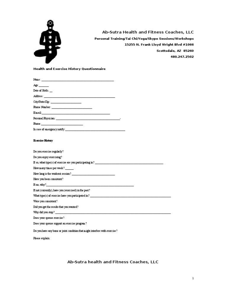 Health and Exercise Questionnaire Form | PDF