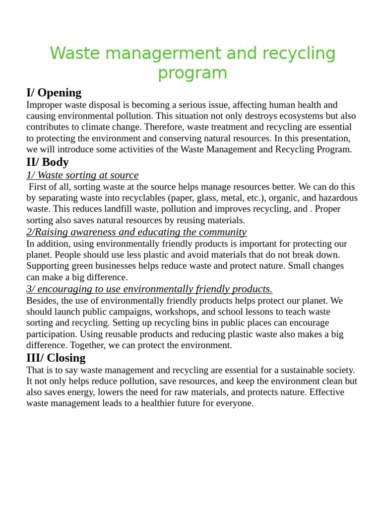 Waste Management & Recycling Strategies | PDF