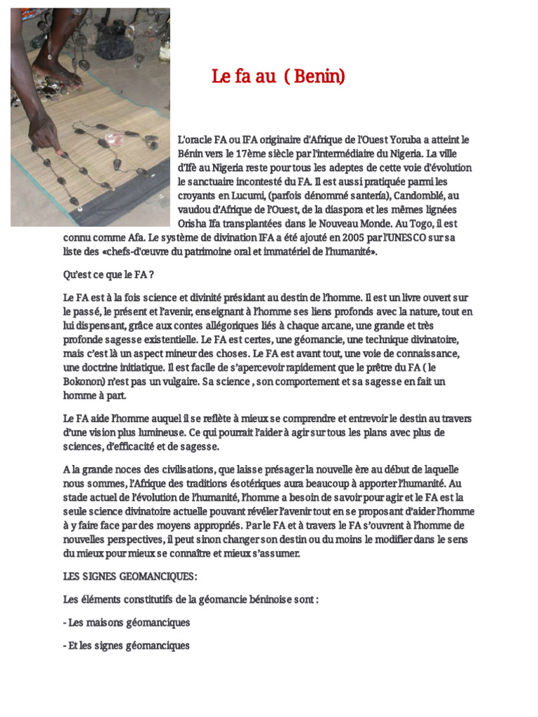 Le Fa et ses signes géomanciques | PDF