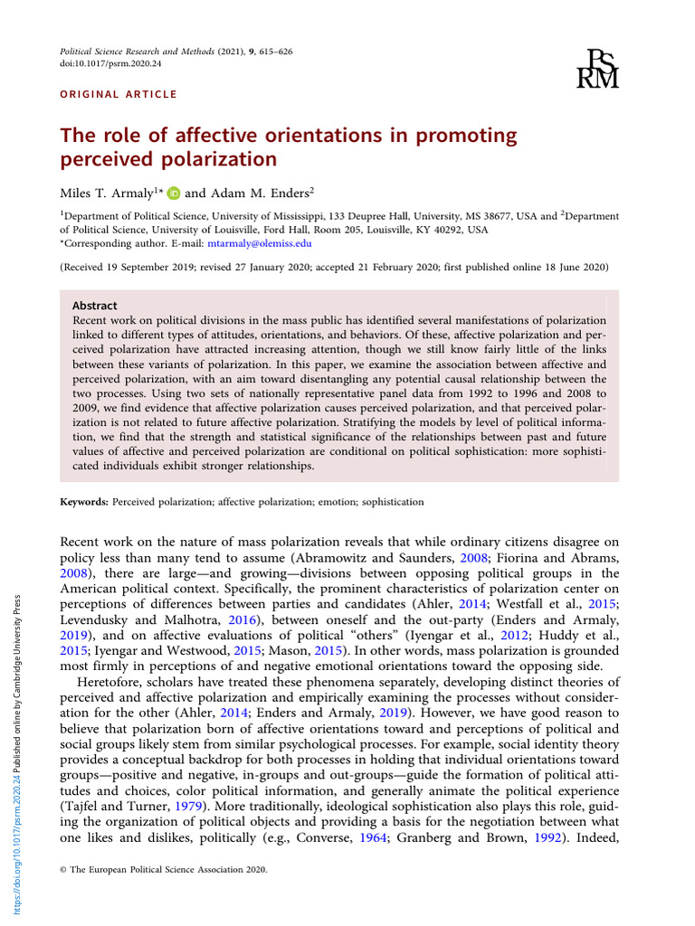 The Role of Affective Orientations in Promoting Perceived Polarization ...