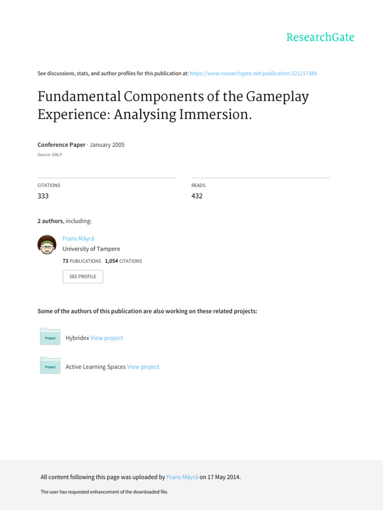 Analyzing Immersion in Gameplay Experience | PDF | Experience | Flow ...