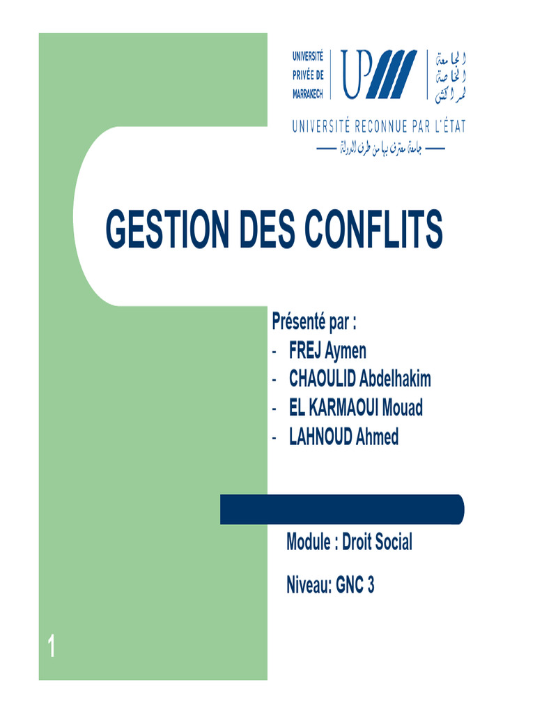 Gestion des Conflits : Approches et Techniques | PDF | Résolution de ...