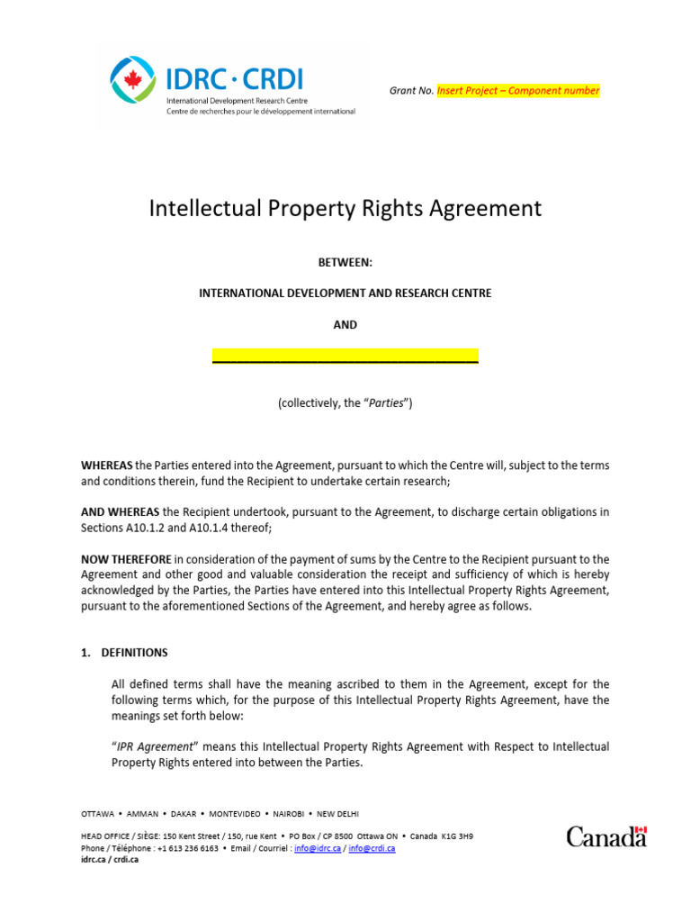 Intellectual Property Rights Agreement | PDF | Patent | License