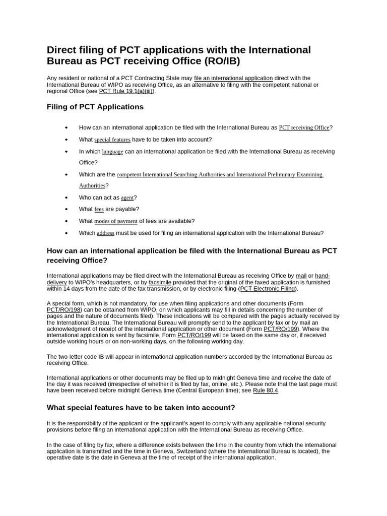 Direct Filing of PCT Applications | PDF