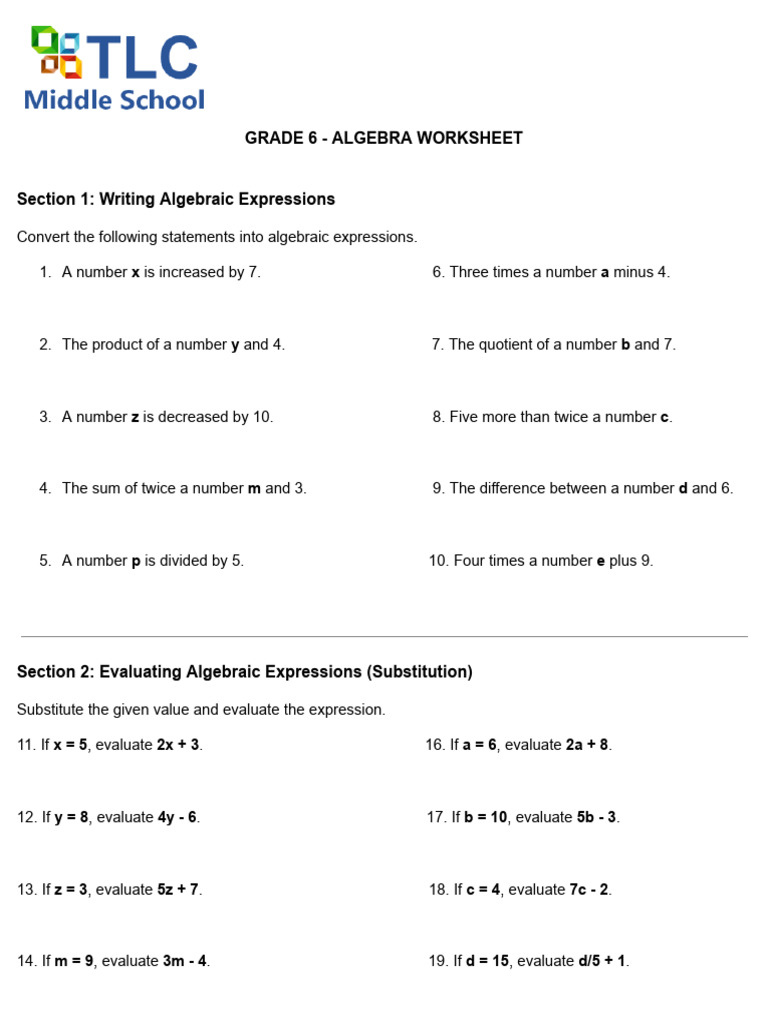 Grade 6 Algebra Practice | PDF