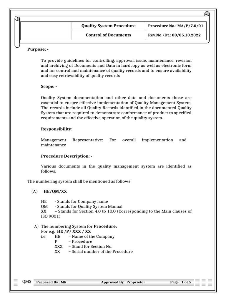 Document Control Procedure for QMS | PDF | Quality Management System ...