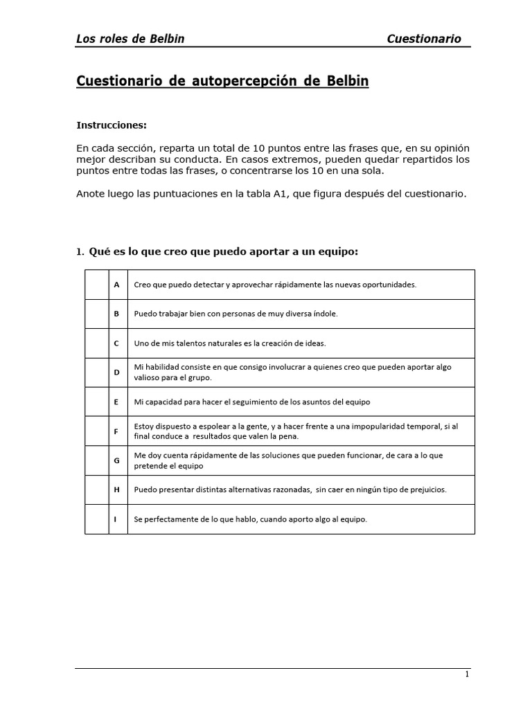 Cuestionario de Roles de Belbin | PDF